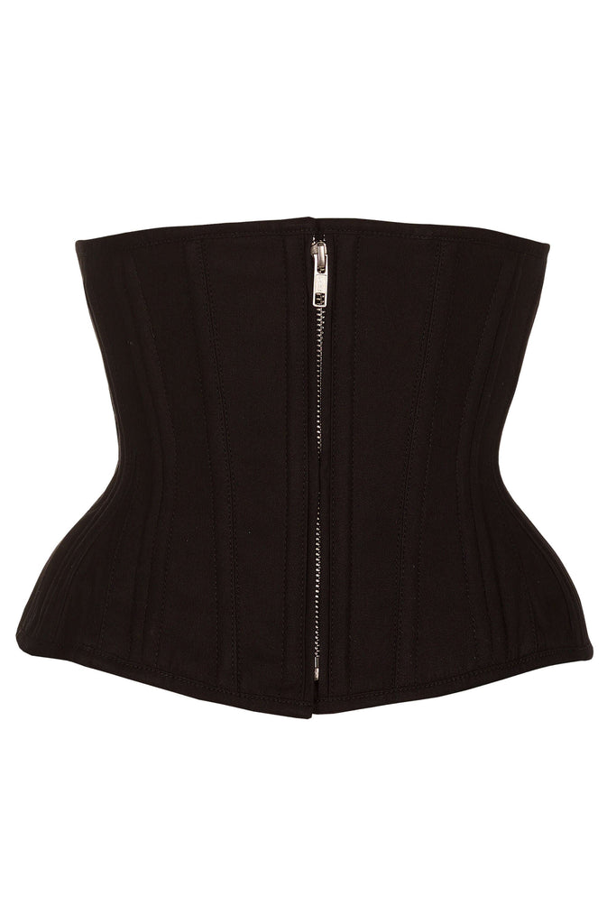 Black Underbust With Contrast Brocade Hip Panel And Curved Hem