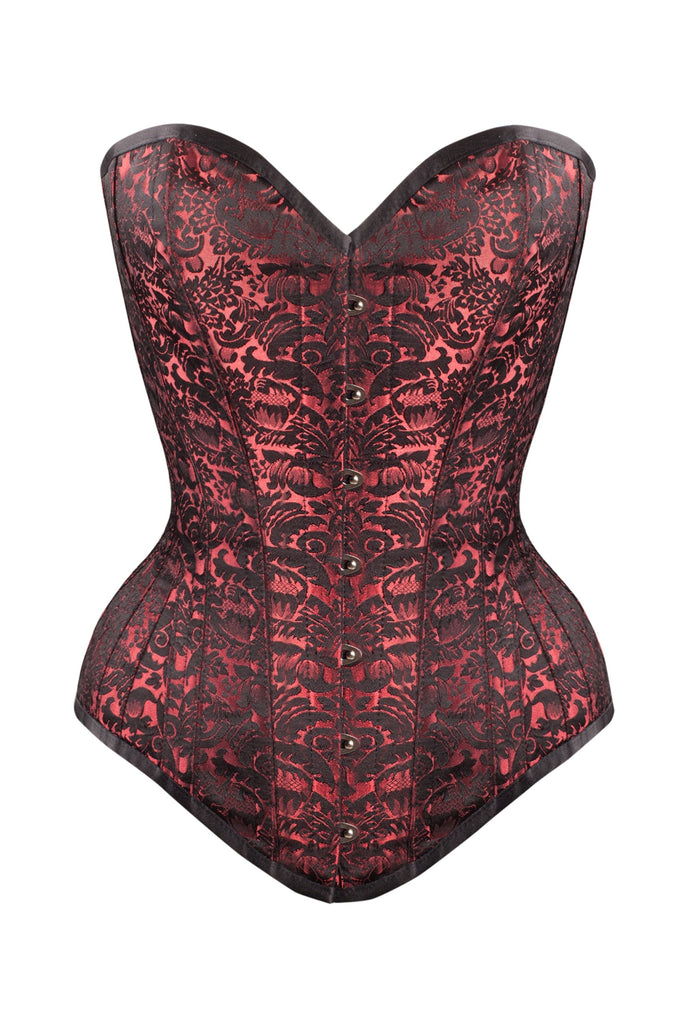 Long Red Brocade Pattern Corset With Hip Gores