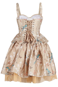 Champagne Garden Corset & Skirt Set with Butterfly and Bird Print