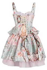 Blossom Grove Corset & Skirt Set with Pastel Florals and Songbirds