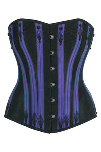 Black Overbust Corset with Purple Boning Channels and Flossing