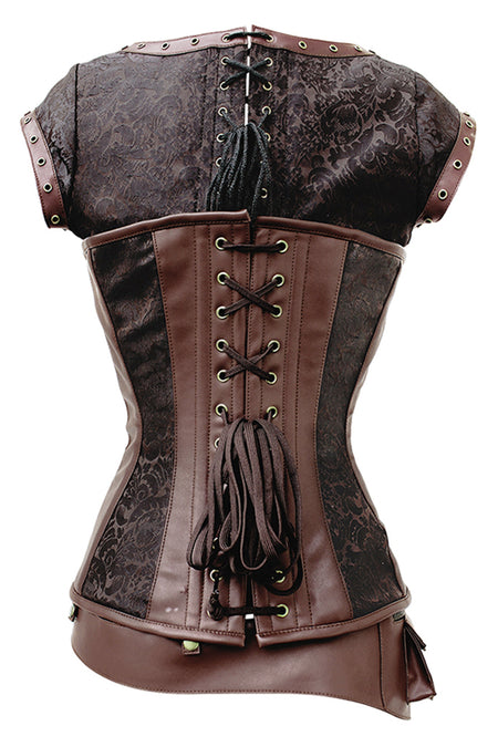 Brown Steampunk Overbust Corset with Shrug, Swing Hooks & Utility Belt