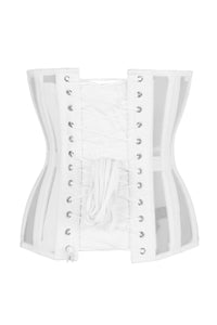 Longline Cotton and Mesh Underbust Corset in White