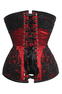 Red and Black Couture Overbust Corset with Lace Overlay