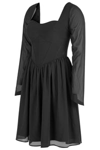 Black Corset Dress with Long Sleeves