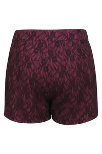 Viola Violet Satin Shorts with Purple Lace Overlay