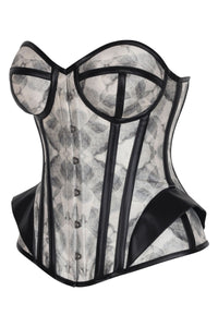 Shadow Grey Overbust Corset with Faux Leather Trim