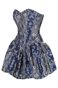Midnight Blue Baroque Corset Dress with Bubble Skirt