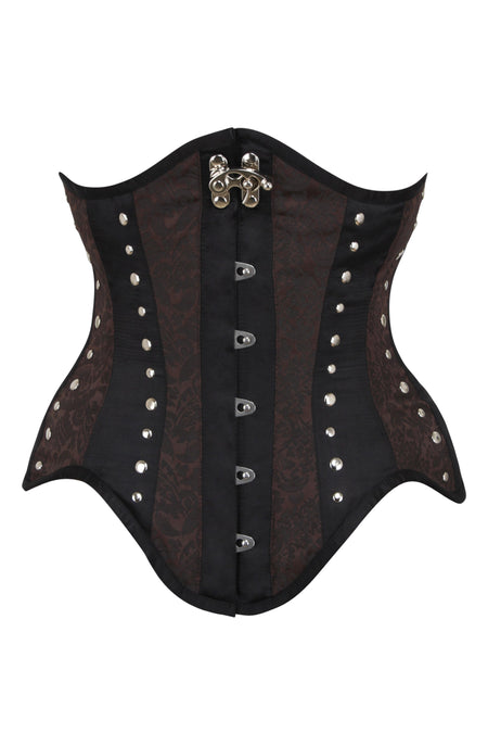 Sophisticated black floral leatherette steampunk corset with vest