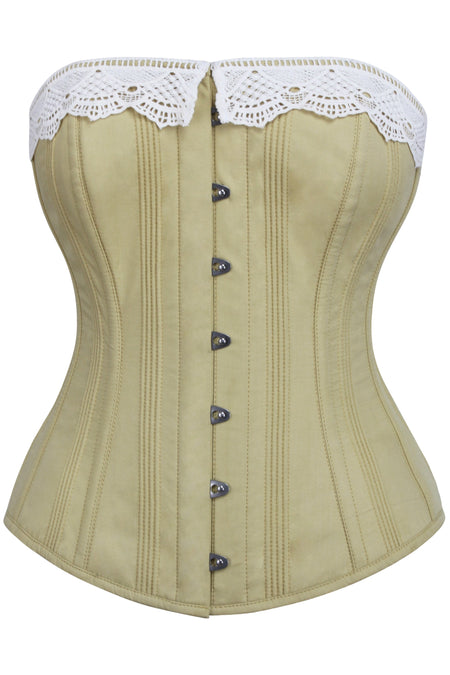 Brown and Black Underbust Steampunk Corset With Steel Busk and Swing Hook