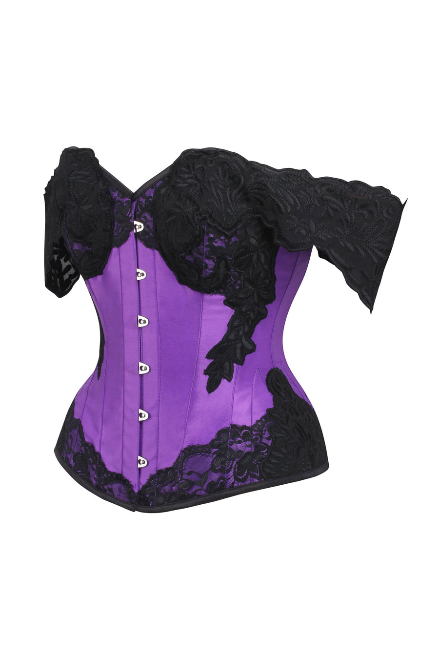 Clementine Black Satin and Lace Overbust Corset with Spaghetti