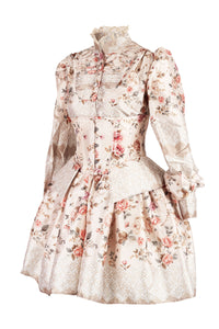 Victorian-Inspired Rose Print Costume Set with Underbust Corset, Skirt & Shirt