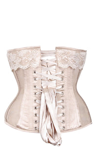 White Dupion Bridal Corset with Super Fine Mesh Panels And Lace Overla