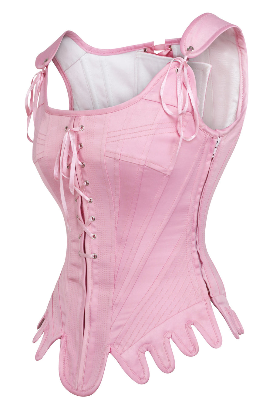 Overbust Corset Pink Satin Double Boned Waist Trainer Bustier Top