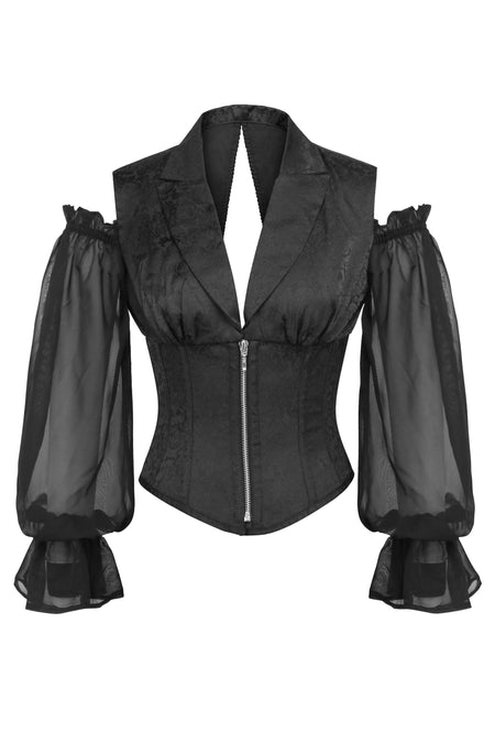 Black Corset Shirt With Puff Sleeves