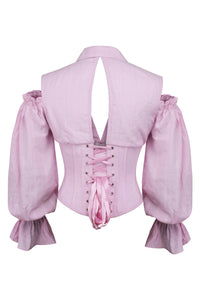 Corset Story BC-069 Pale Pink Corset Top with Front Zip and Long Sleeves