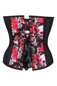 Plunge Sweetheart Skull Flower Print Corset