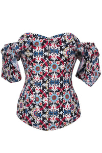 Corset Story CSFT164 Mosaic Tile Corset Top With Frilled Sleeve