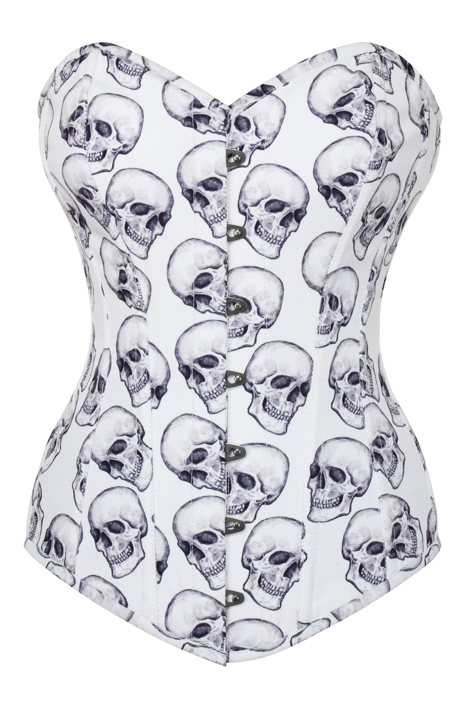 White And Grey Skull Gothic Longline Overbust Corset