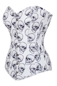 Corset Story CSFT169 White And Grey Skull Gothic Longline Overbust Corset