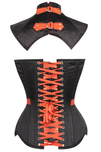 Corset Story EXS009 Black Satin Corset with Gothic Buckled Choker