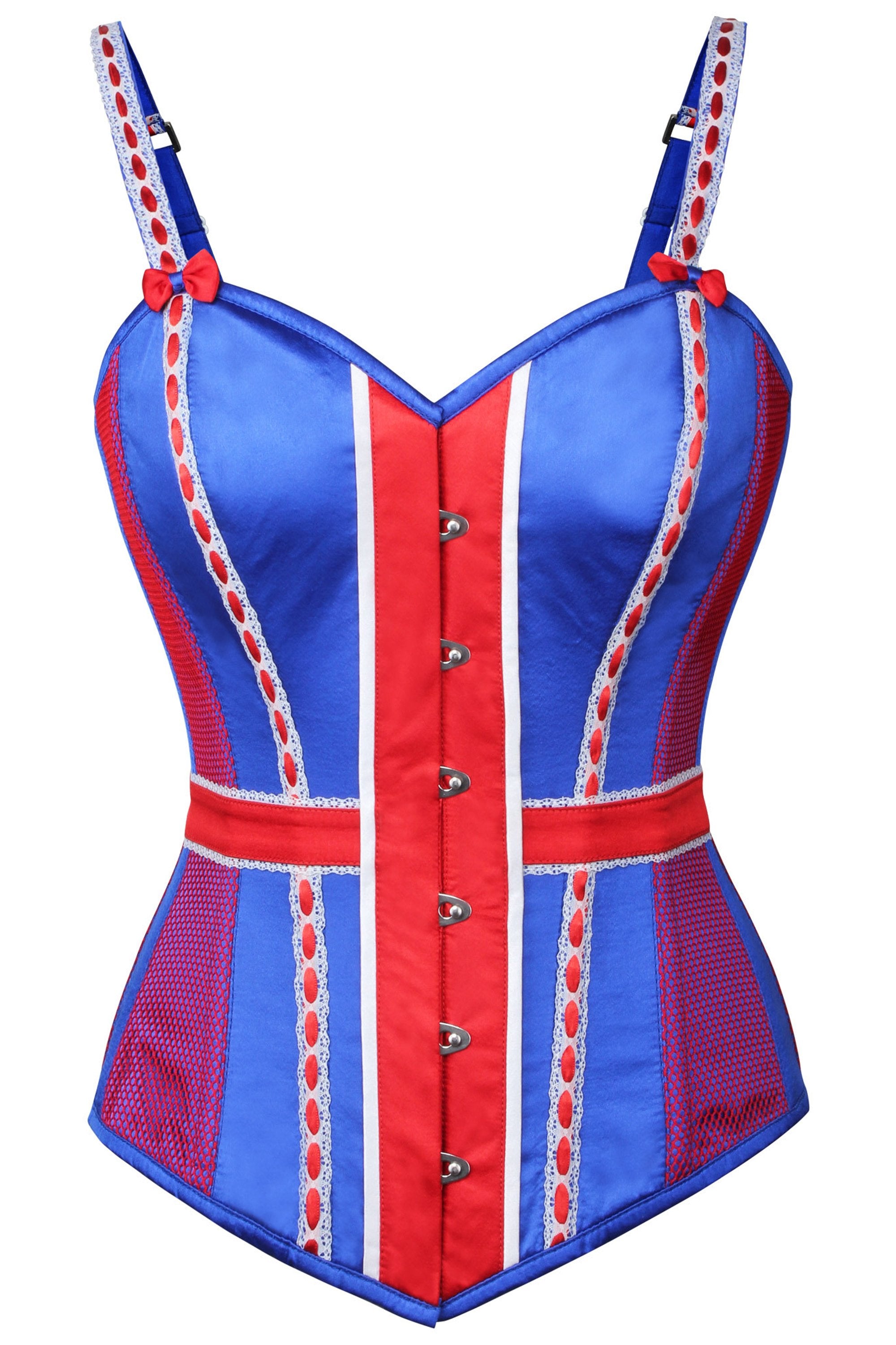 Blue Satin Union Jack Overbust Corset