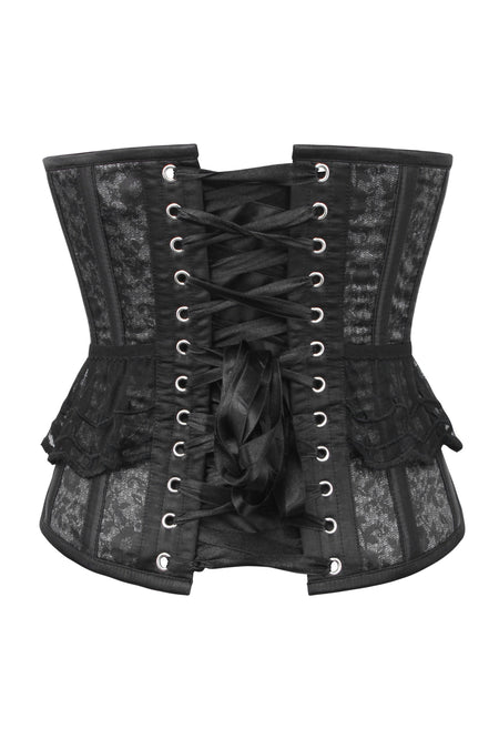 Brown and Black Underbust Steampunk Corset With Steel Busk and Swing Hook