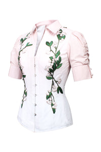 Corset Story SST012 Pink and White Elasticated Corset Shirt