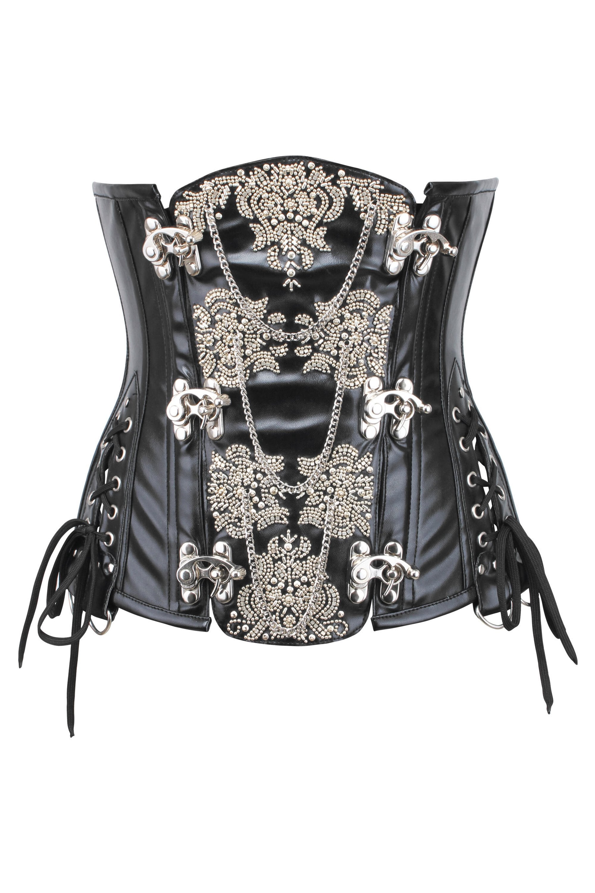 Golden Steampunk Underbust Corset With Hip And Shoulder Detail