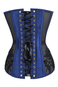 Overbust Corset With Fan Lacing and Busk, Satin Embroidered
